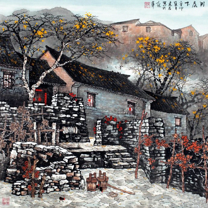 水墨画农村