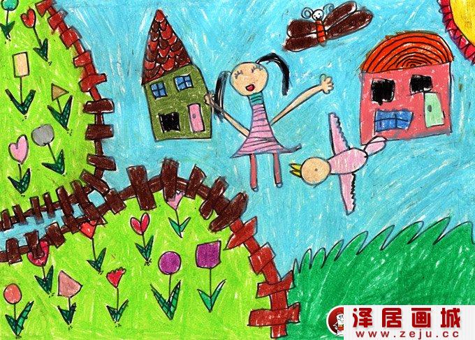 水彩环保科幻画《我的梦想家园》5岁儿童画