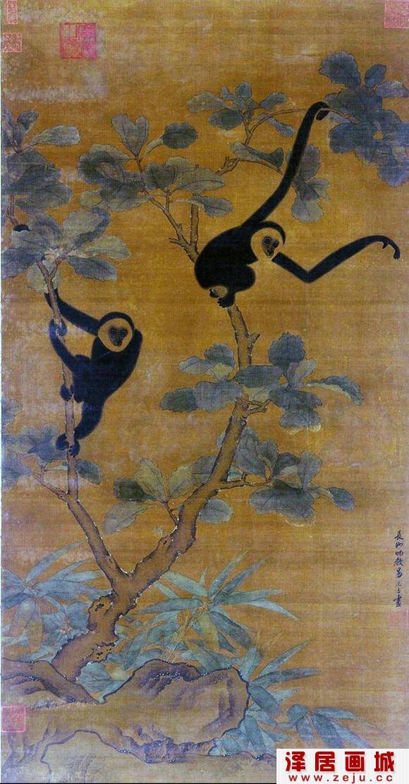 夏景戏猿图