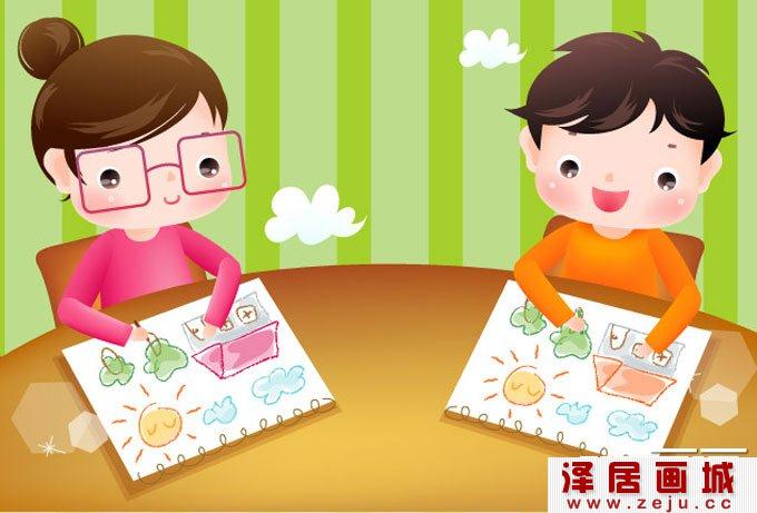 两幅卡通画儿童画画图片