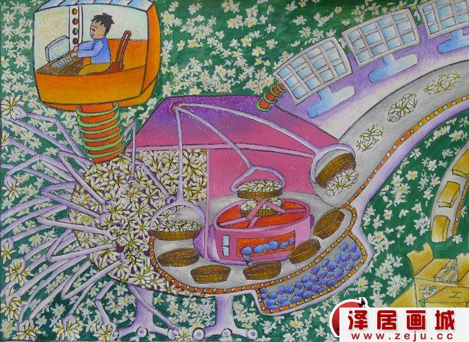 中学生科幻画:全自动采茶和茶叶生产线