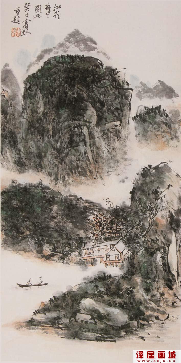 黄宾虹《江行图》_近代山水水墨画高清大图赏析