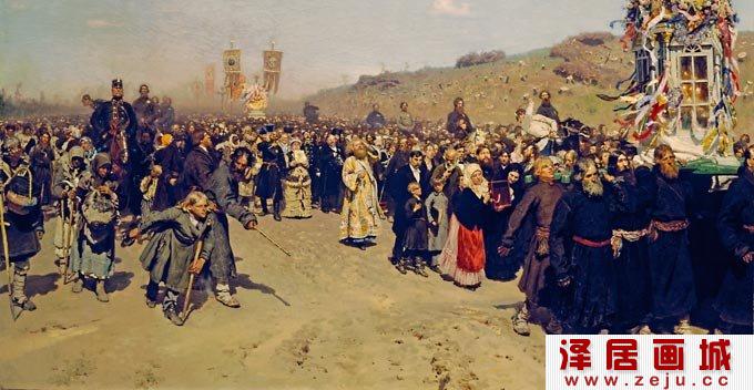 库尔斯克省的宗教行列_载入俄罗斯画史的列宾油画作品