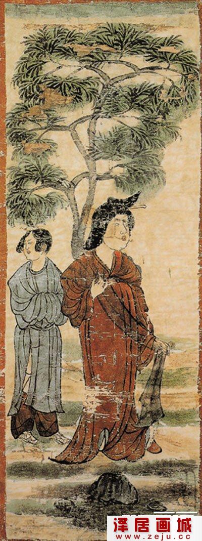 唐代屏风人物画《树下美人图》