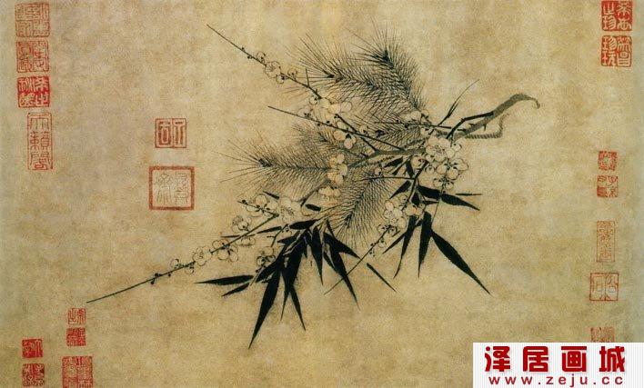 赵孟坚《岁寒三友图》水墨画