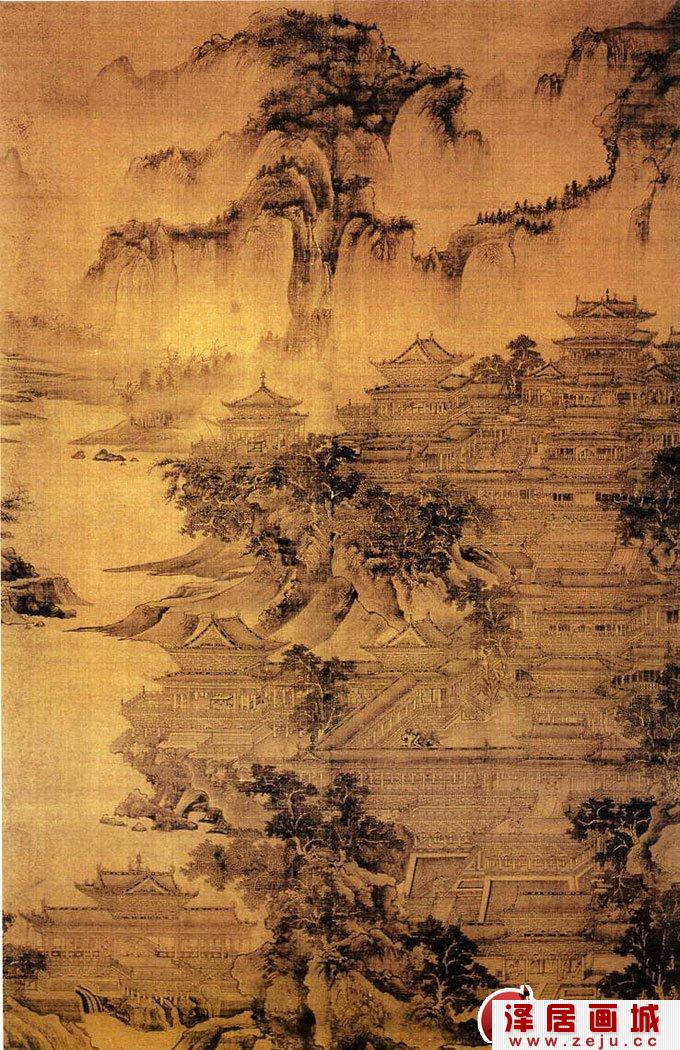 郭忠恕《明皇避暑宫图》工笔楼阁山水图