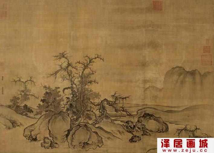 郭熙《窠石平远图》_描绘的是北方深秋田景色的巨幅山水名画