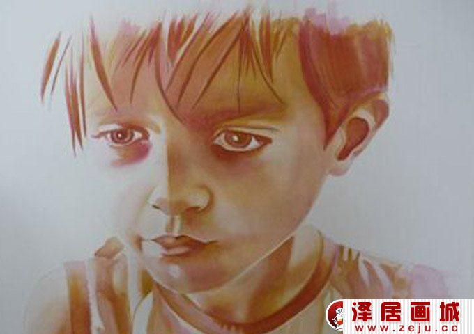 水彩肖像画教程:外国小男孩头像水彩画绘画步骤3