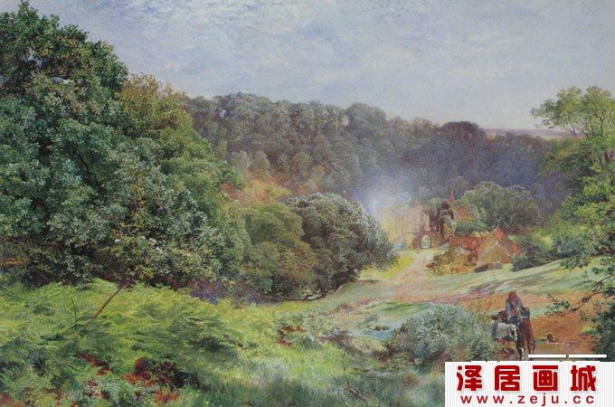 亨特水彩画佳作欣赏：清晨的山林人家