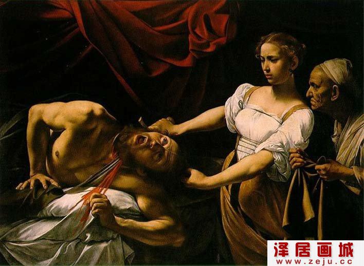 卡拉瓦乔《砍下荷罗孚尼头颅的犹滴》油画作品