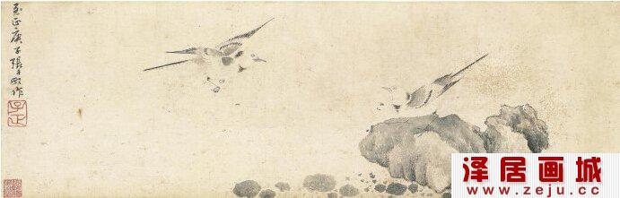 张中花鸟画：鹡鸰图