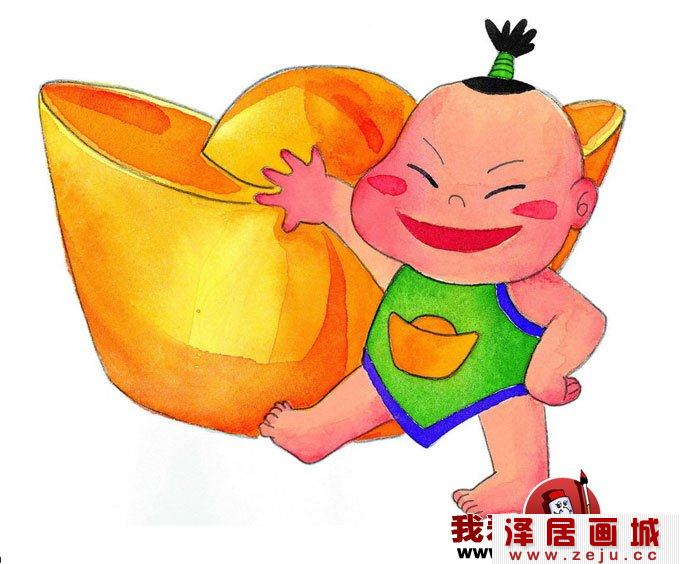 过年图片 小胖孩扛着大元宝