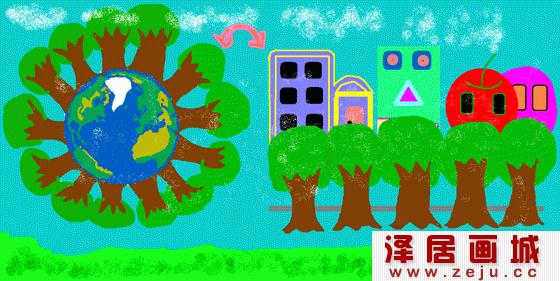 儿童画绿色家园作品欣赏