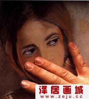 捧花女子肖像色粉画