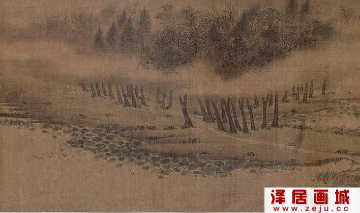 宋代赵令穰《湖庄消夏图》山水画长卷第二段