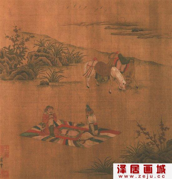 陈居中花鸟画：斗鹑