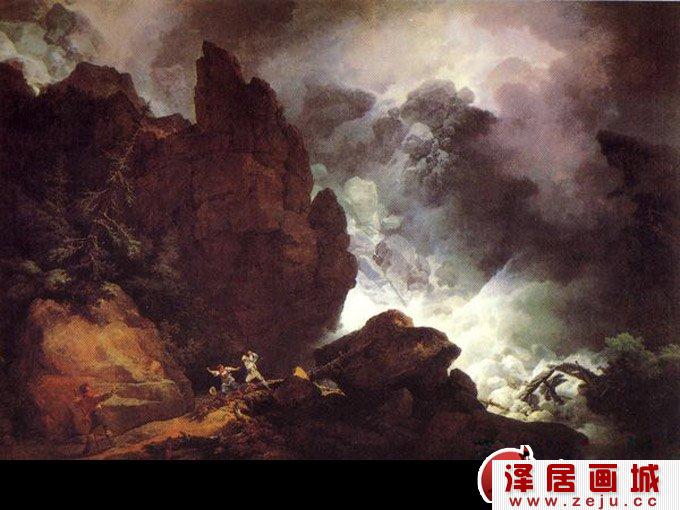 阿尔卑斯山的雪崩高清大图，菲利普.卢泰尔堡，风景油画