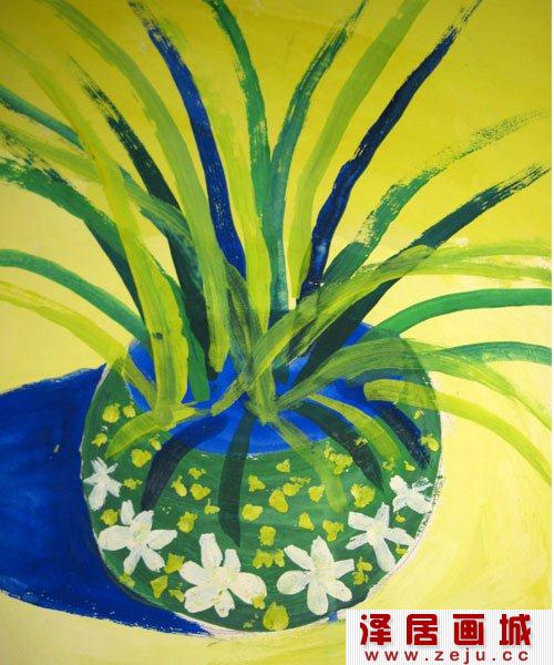 盆栽水仙花水粉画