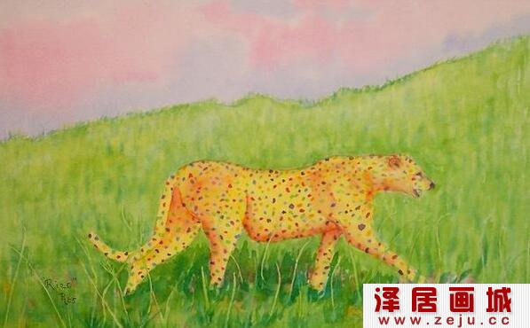 儿童水粉画猎豹