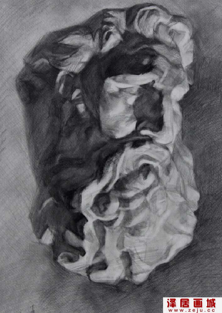 摩西素描头像，面部像，摩西石膏素描图片