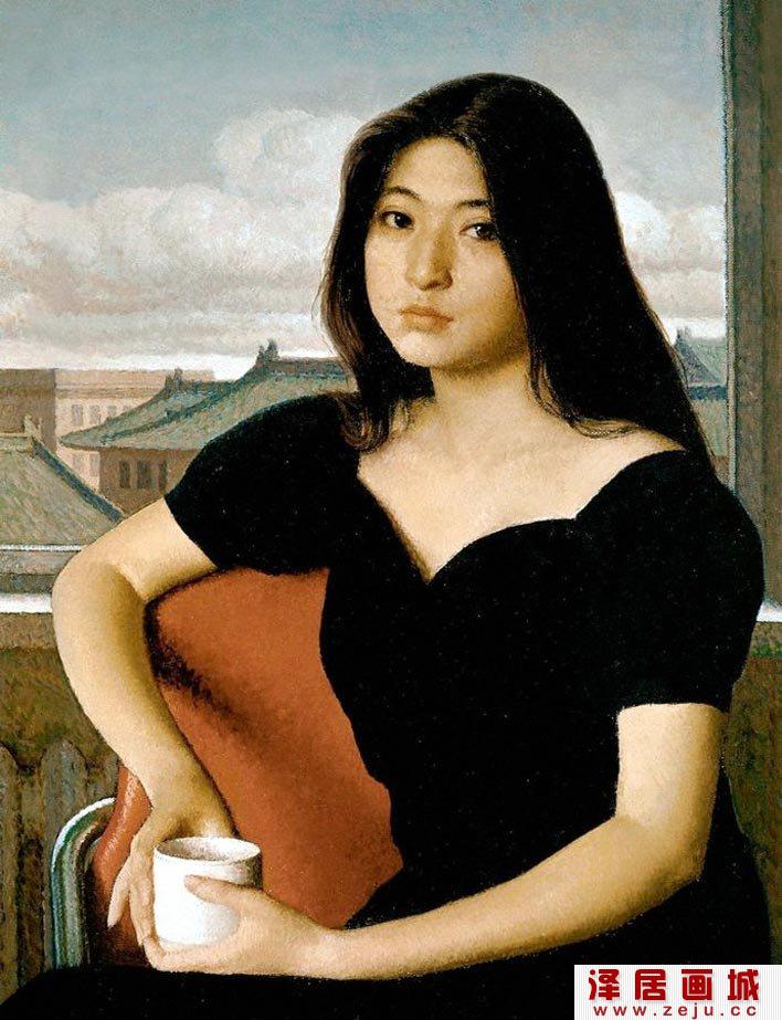 靳尚谊《小松》年轻女性人物半身肖像画油画作品