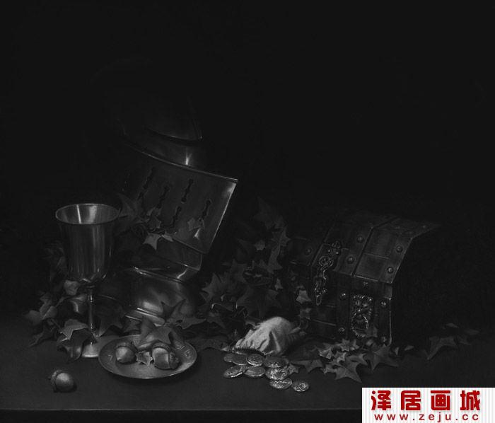 黑色调古典写实主义素描静物作品欣赏