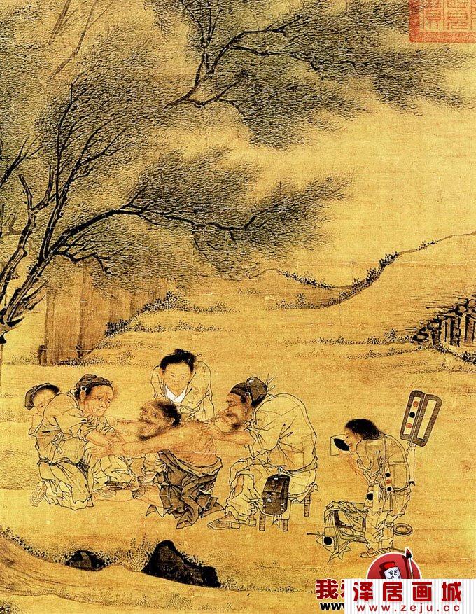 李唐《村医图》宋代-工笔淡彩人物国画赏析