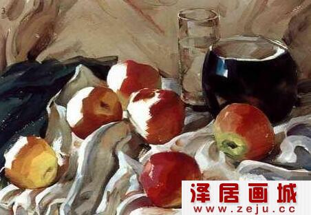 苹果陶罐静物组合水粉画教程步骤