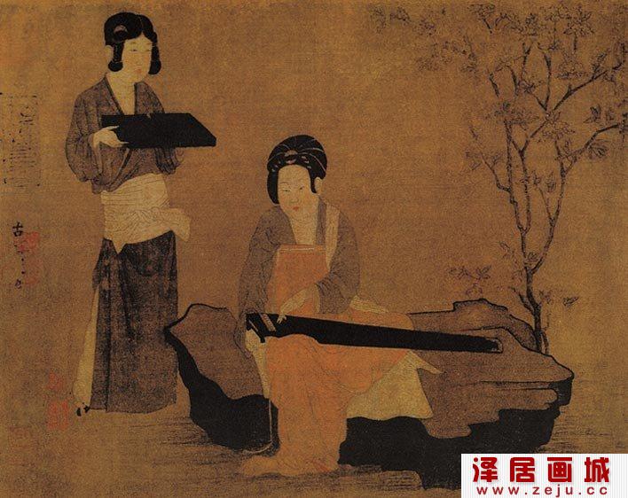 周昉《调琴啜茗图》局部