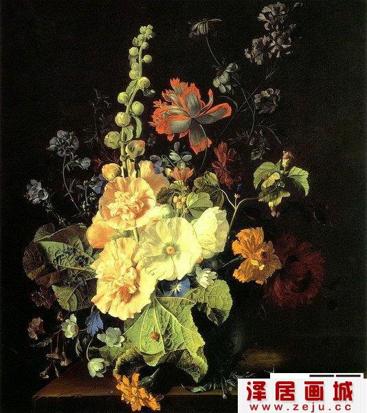 花瓶中的蜀葵-静物油画-世界名画欣赏