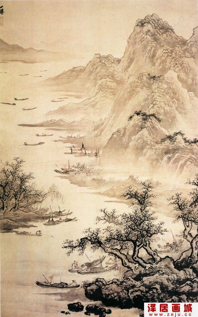 明 吴伟 江山渔乐图纸本设色 纵270厘米横173.5厘米 北京故宫博物院藏