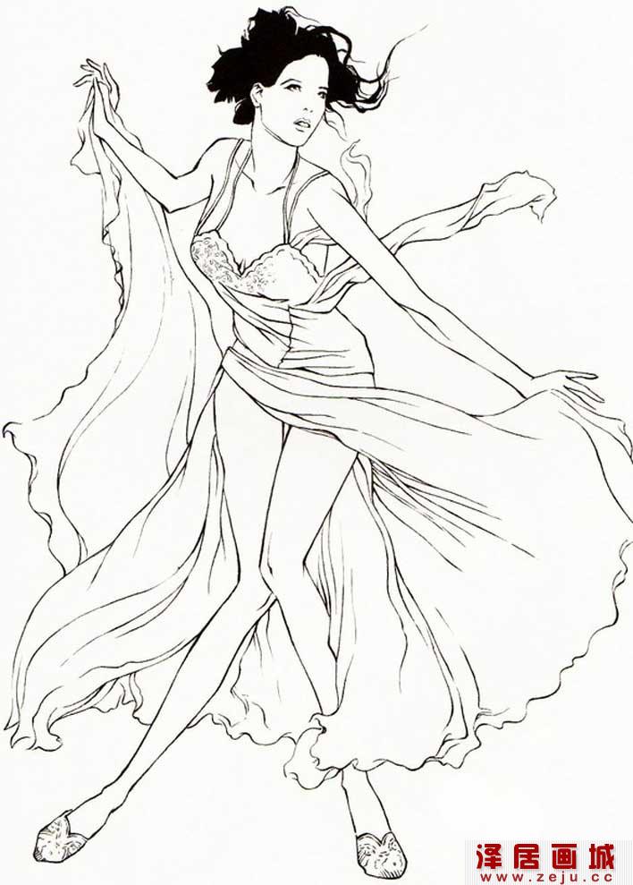 速写式线描法作品：舞动的女子速写人物图片