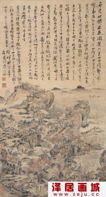 髡残国画作品：报恩寺图