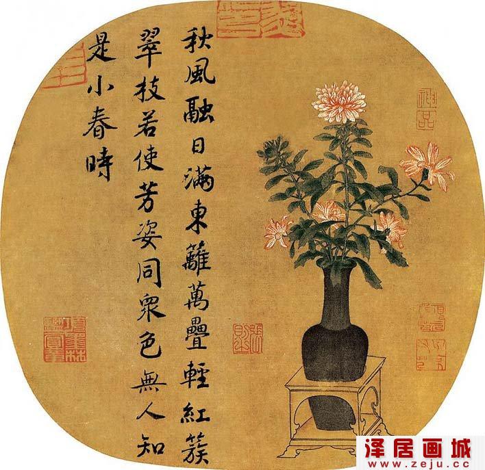 姚月华《胆瓶花卉图》_宋代插花艺术工笔花鸟名画赏析
