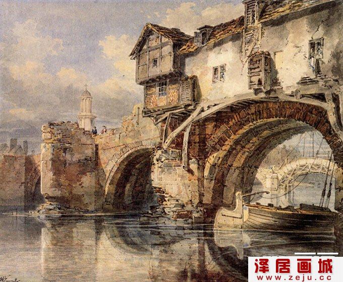 特那水彩画佳作《家乡的旧桥》高清图片欣赏