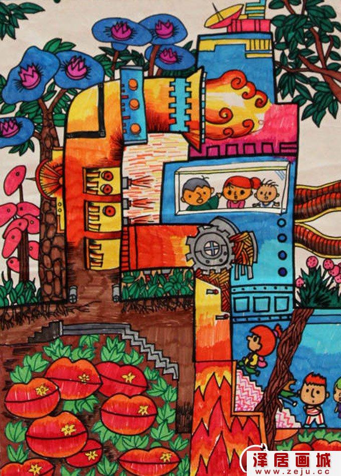 小学生节能环保科幻画获奖作品：地热能生态工厂