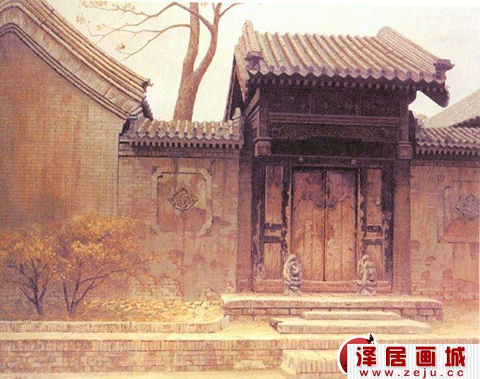 乡村建筑风景水粉画图片：农村房屋建筑
