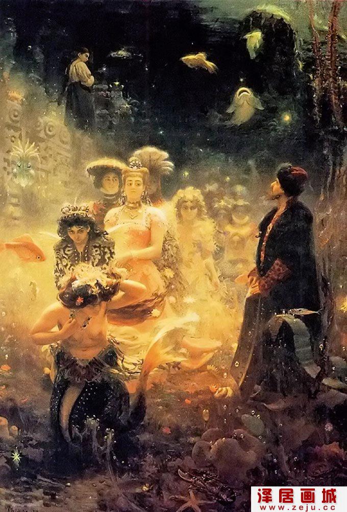 萨特阔在水下王国_列宾的俄罗斯民间神话传说题材油画