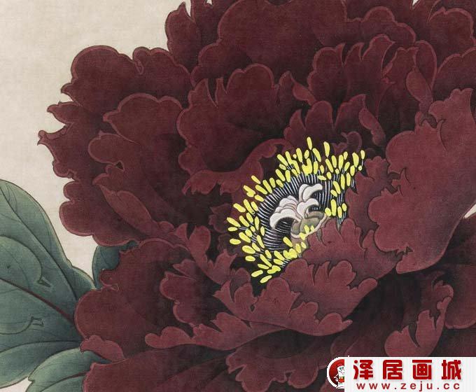 工笔画墨紫色牡丹局部大图之花头部分