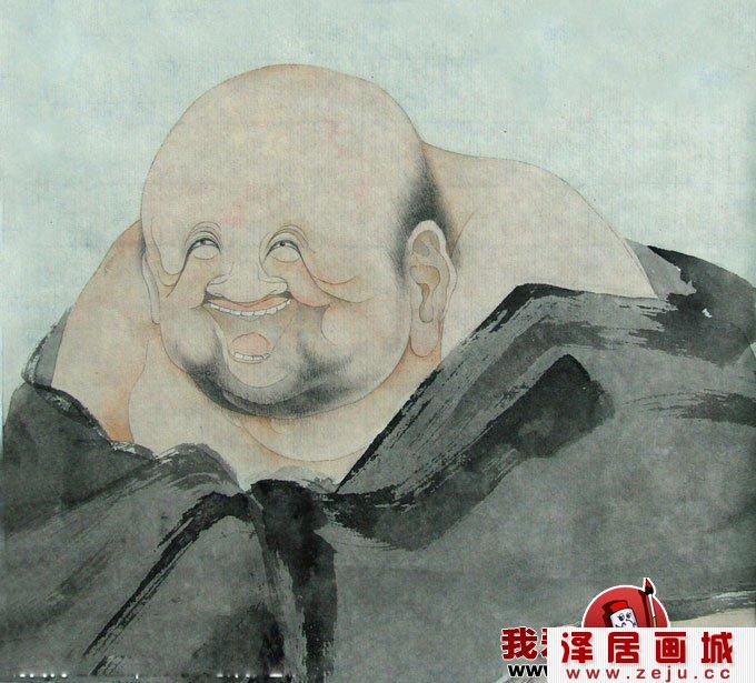 工笔写意相结合的《布袋和尚图》人物半身画像,南宋梁楷