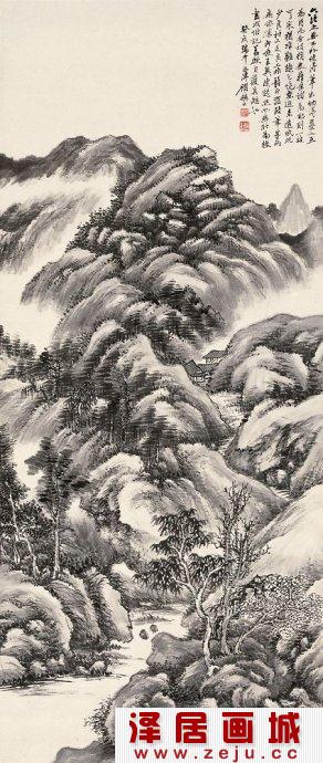 顾鹤逸水墨山水画：夏山图