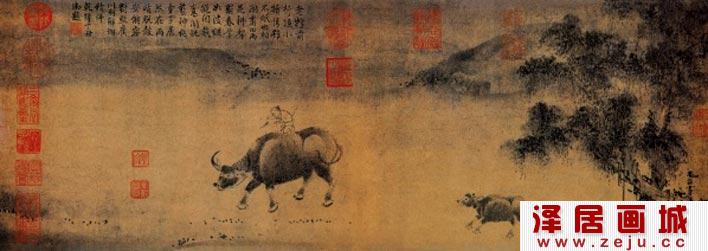 牟益《牧牛图》_宋代牧牛题材水墨画赏析