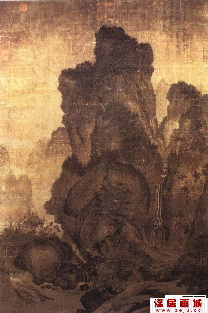五代关仝《山溪待渡图》山水画赏析