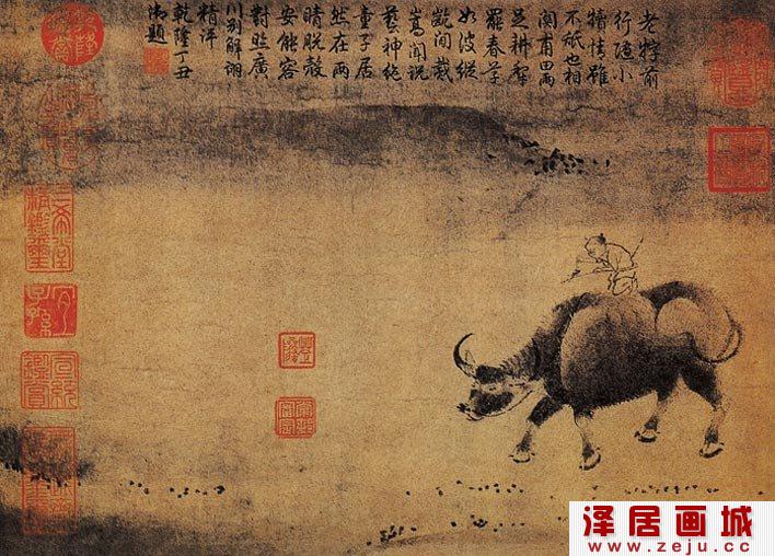 牟益《牧牛图》局部欣赏