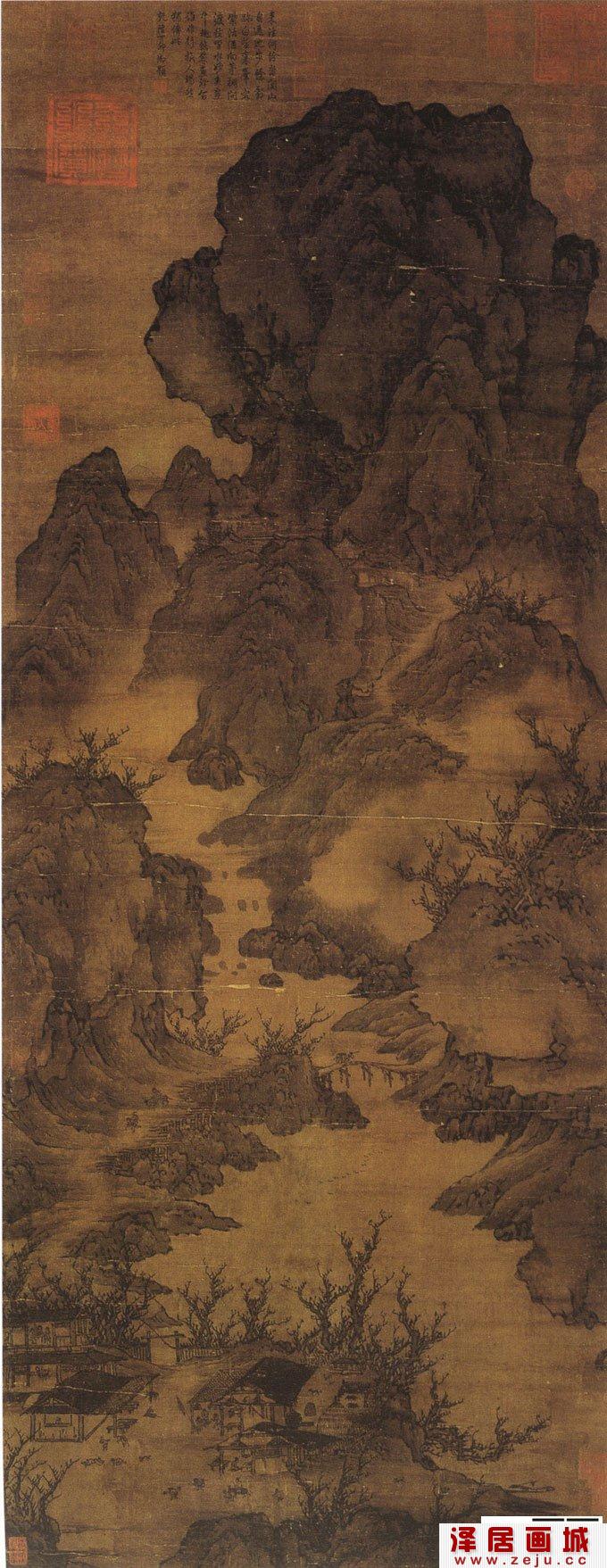 五代关仝《关山行旅图》中国水墨山水画名画赏析