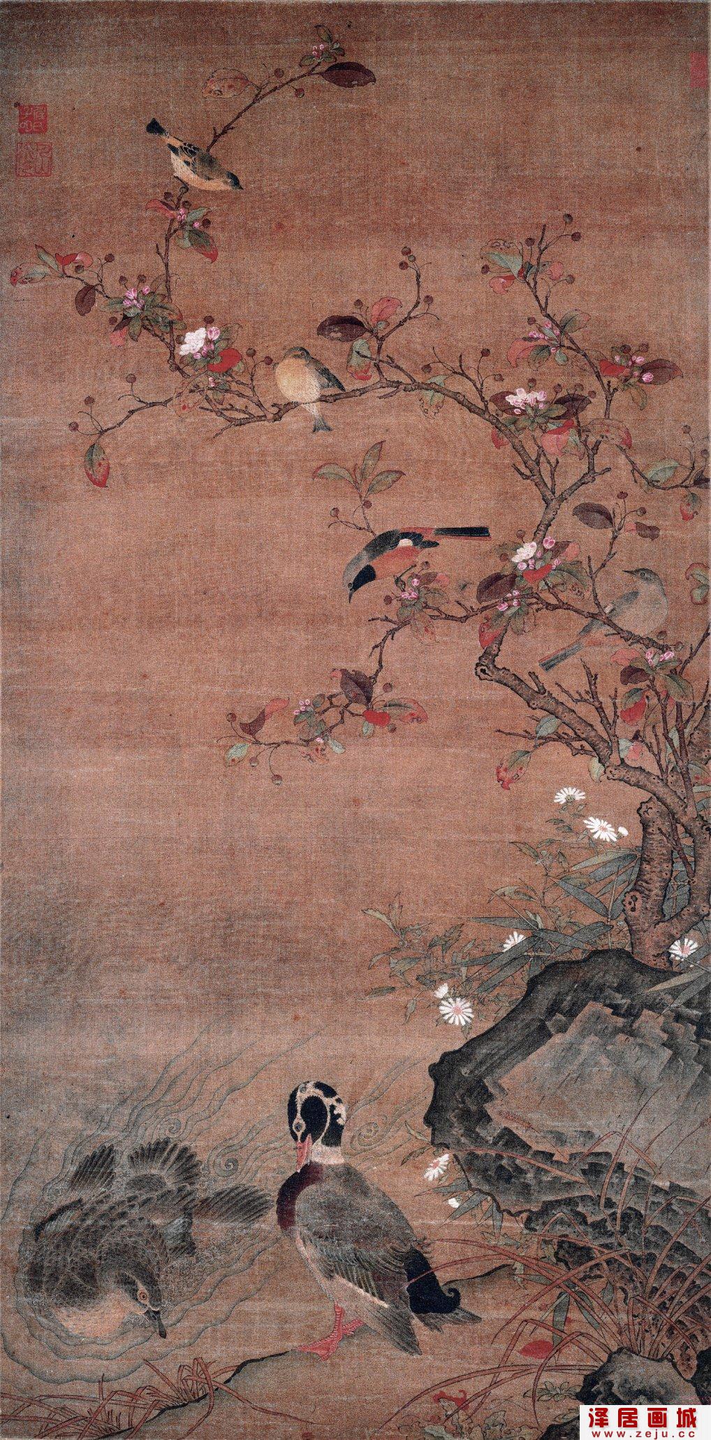 任仁发花鸟画《秋水凫鹥图轴》