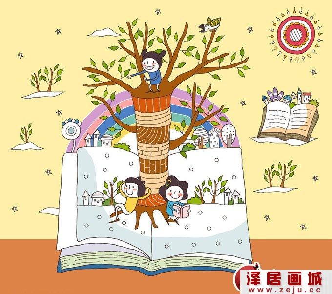 幼儿园卡通画：书中的乐趣