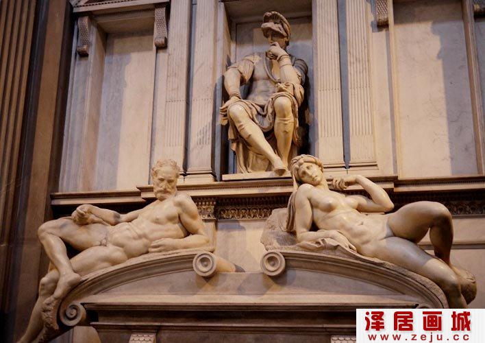 米开朗基罗《昼夜晨暮》_美第奇家族陵墓雕像组合