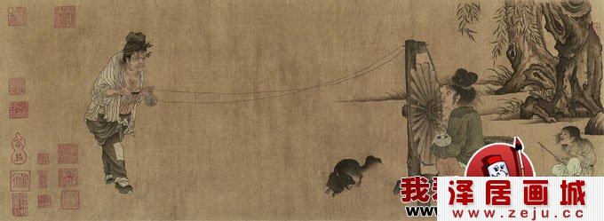 北宋大书画家王居正工笔人物画《纺车图》