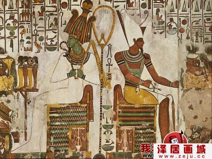 古埃及壁画欣赏:冥神-奥赛里斯 Osiris与法老王 
